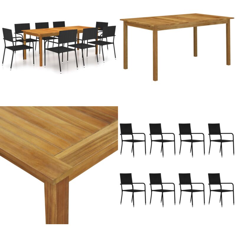 Ensemble à manger de jardin 9 pcs Noir - Meubles De Jardin - Salon De Jardin - Set De Jardin - Table De Jardin - Chaises De Jardin - Home & Living