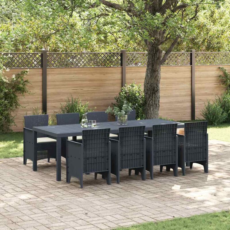 Vidaxl – Ensemble table et chaises de jardin 9 pcs – Rattan polt anthracite – Capacité 10 personnes – Configuration rectangulaire pour repas en