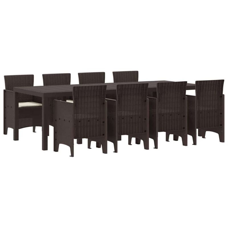 Ensemble de salle à manger de jardin 9 pièces avec coussins marron en poly rattan Vidaxl
