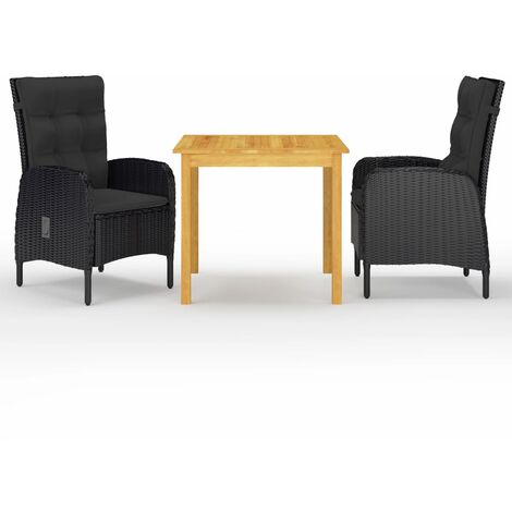Ensemble de salle à manger de jardin meuble extérieur 3 pièces noir