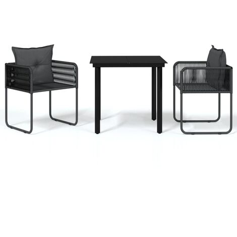 Ensemble de salle à manger de jardin meuble extérieur 3 pièces noir