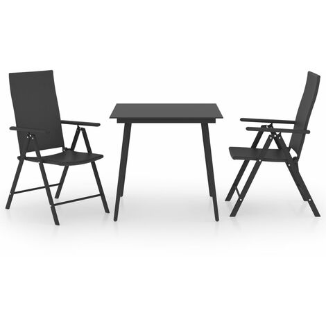 Ensemble de salle à manger de jardin meuble extérieur 3 pièces noir