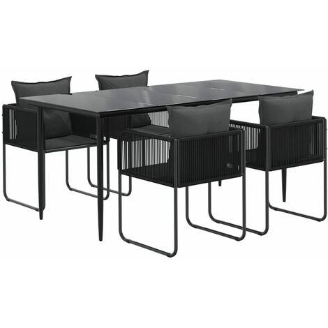 Ensemble de salle à manger de jardin meuble extérieur 5 pièces noir