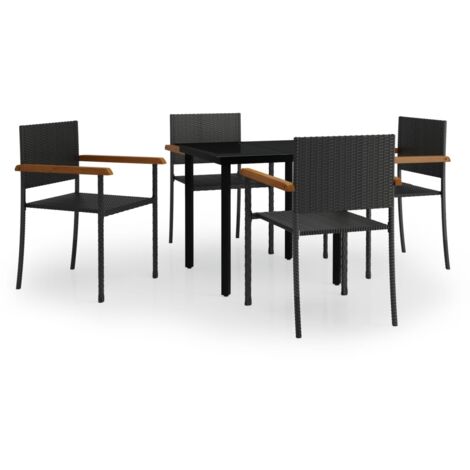 Ensemble de salle à manger de jardin meuble extérieur 5 pièces noir