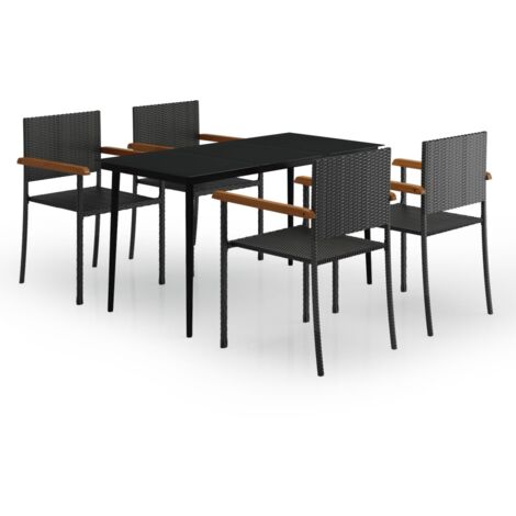 Ensemble de salle à manger de jardin meuble extérieur 5 pièces noir