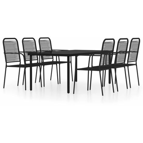 Ensemble de salle à manger de jardin meuble extérieur 7 pièces noir