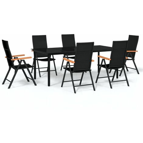 Ensemble de salle à manger de jardin meuble extérieur 7 pièces noir