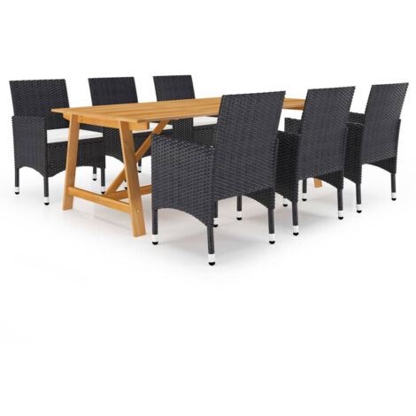 Ensemble de salle à manger de jardin meuble extérieur 7 pièces noir