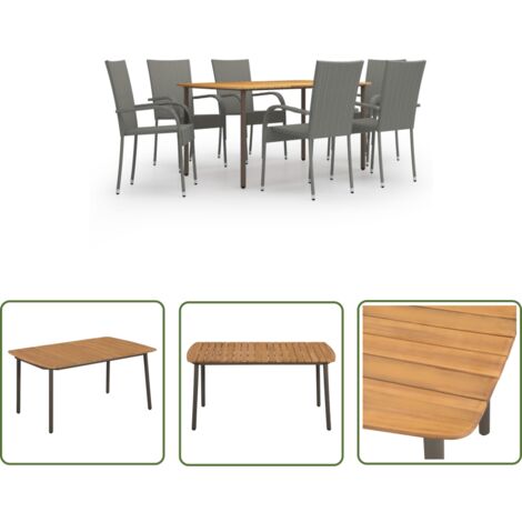 Ensemble de salle à manger de jardin meuble extérieur 7 pièces résine tressée gris