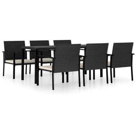 Ensemble de salle à manger de jardin meuble extérieur 7 pièces résine tressée noir