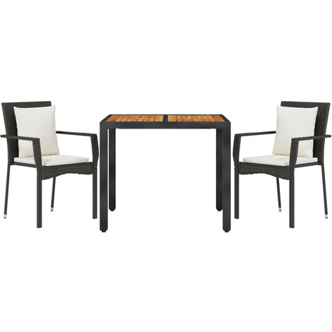 Ensemble de salle à manger de jardin meuble extérieur avec coussins 3 pièces noir