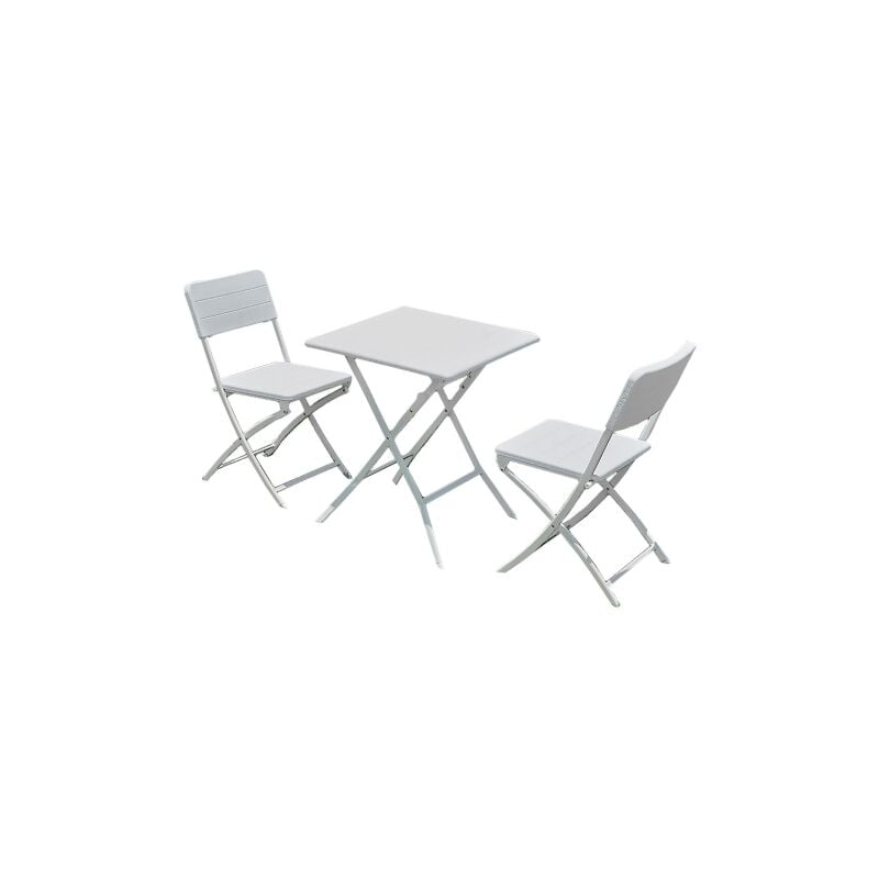 Lifeingarden - Ensemble de salle a' manger de jardin Oliena avec table et 2 chaises pliantes en polye'thyle'ne blanc