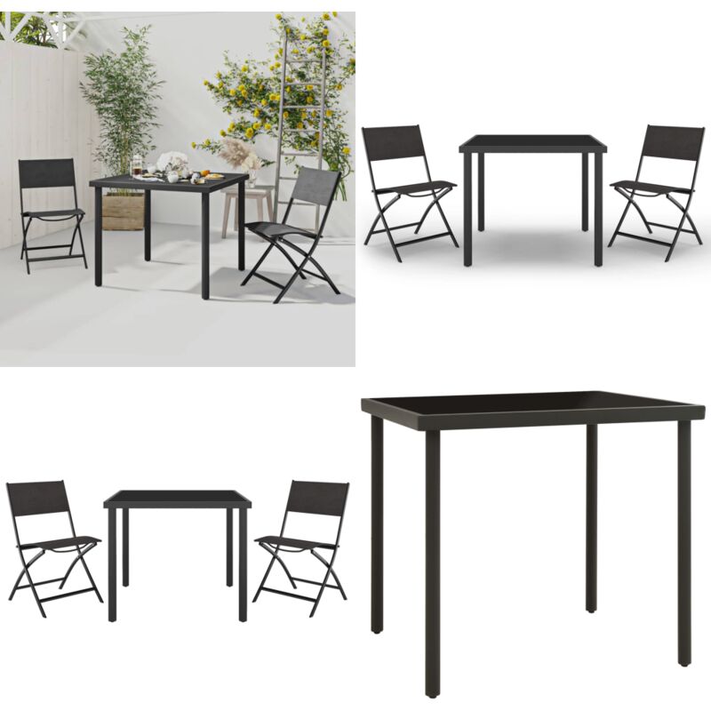 Ensemble de salle à manger d'extérieur 3 pcs Acier - Salon De Jardin - Mobilier De Jardin - Table De Jardin - Chaises De Jardin - Set De Salon De