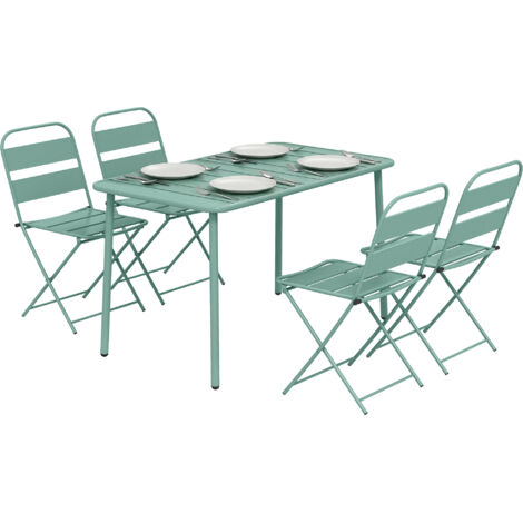 Ensemble de Salle à Manger d'Extérieur 5 Pièces. Ensemble de Jardin pour 4 Personnes avec Plateau à Lattes et Chaises Pliantes. Vert Clair