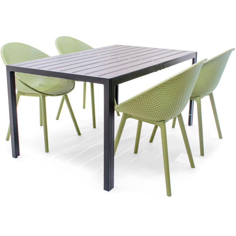 Frankystar - Ensemble de salle à manger d'extérieur avec table Giano et 4 chaises Cuba vertes