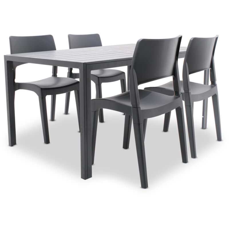 Frankystar - Ensemble de salle à manger d'extérieur avec table Giano et 4 chaises Klik/Klak noires
