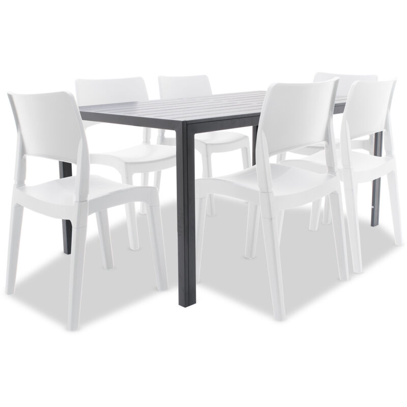 Frankystar - Ensemble de salle à manger d'extérieur avec table Giano et 6 chaises Klik/Klak blanches
