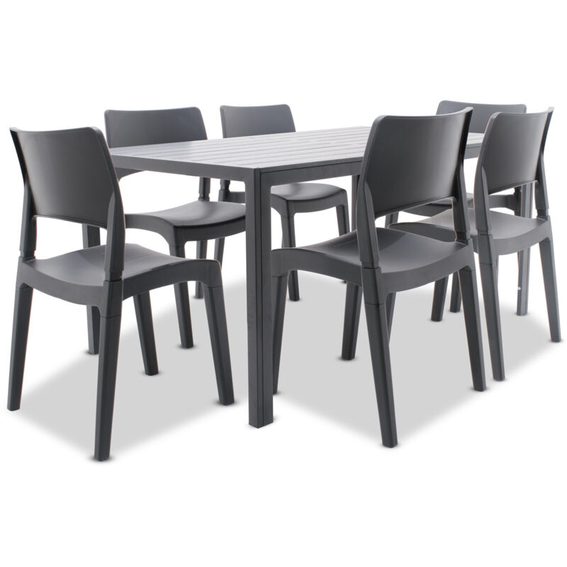 Frankystar - Ensemble de salle à manger d'extérieur avec table Giano et 6 chaises Klik/Klak noires