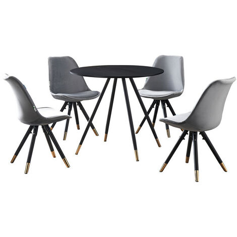 Ensemble de salle à manger Dorchester LUX Sofia - une table à manger en bois blanc et un ensemble de 6 chaises de salle à manger en velours gris clair - Salle à manger et cuisine