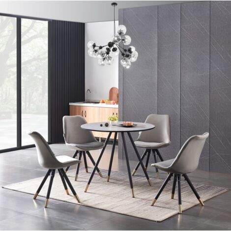 Ensemble de salle à manger Dorchester LUX Sofia - une table à manger en bois gris et un ensemble de 4 chaises de salle à manger en velours gris foncé - Salle à manger et cuisine