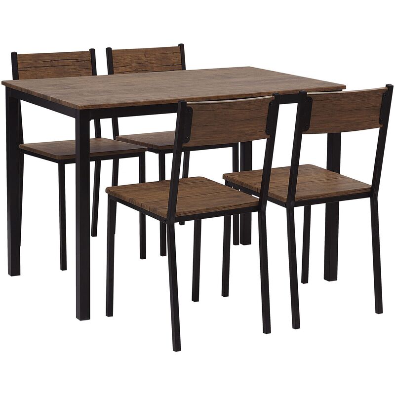 Beliani - Ensemble Salle à Manger Complet Table 4 Chaises Effet Bois Foncé Piétement Noir au Design Industriel pour Cuisine Moderne et Minimaliste
