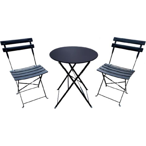 Ensemble de salle a' manger Giotto table noire et deux chaises pliantes avec structure en acier pour jardin exte'rieur