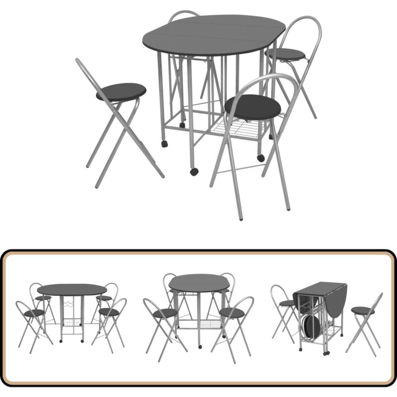 Ensemble de salle à manger pliable 5 pièces MDF noir - Ensemble De Salle À Manger - Table Pliante - Chaises Pliantes - Mobilier De Salle À Manger
