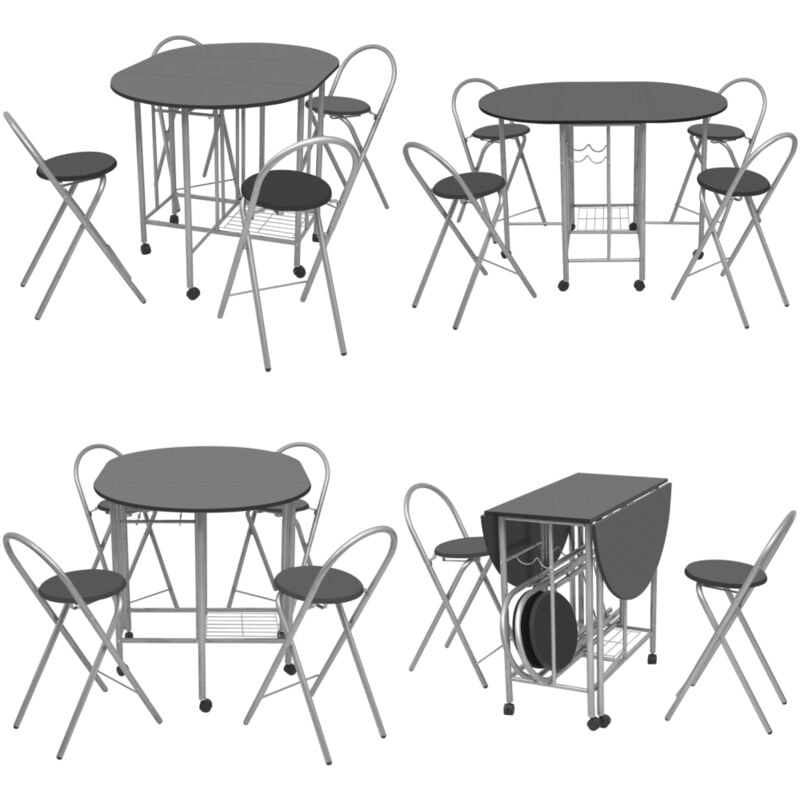 Ensemble de salle à manger pliable 5 pièces mdf noir - Ensemble De Salle à Manger - Table Pliante - Chaises Pliantes - Mobilier De Salle à Manger