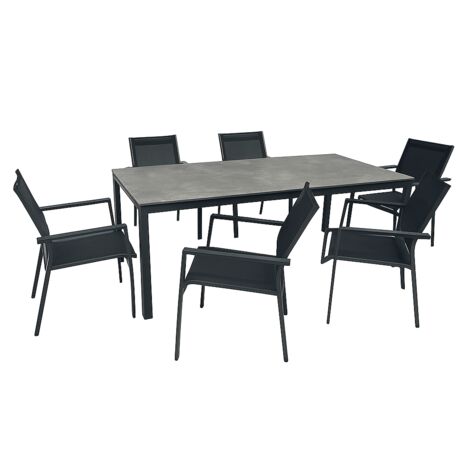 ENSEMBLE DE SALLE À MANGER POUR EXTÉRIEUR JARDIN COMPLET AVEC TABLE ET 6 CHAISES MODÈLE "CASSIS"