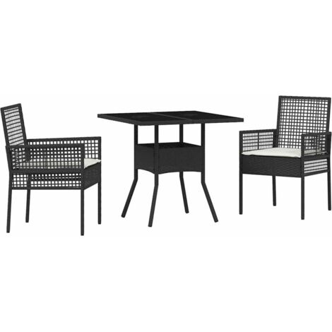 Ensemble de salle à manger pour jardin 3 pcs  Mobilier de jardin Noir polyrotin