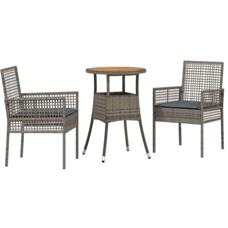 Ensemble de salle à manger pour jardin 3 pcs，Salon de jardin Gris Poly rotin CFW16646