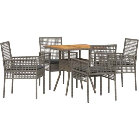 Ensemble de salle à manger pour jardin 5 pcs  Mobilier de jardin Gris polyrotin