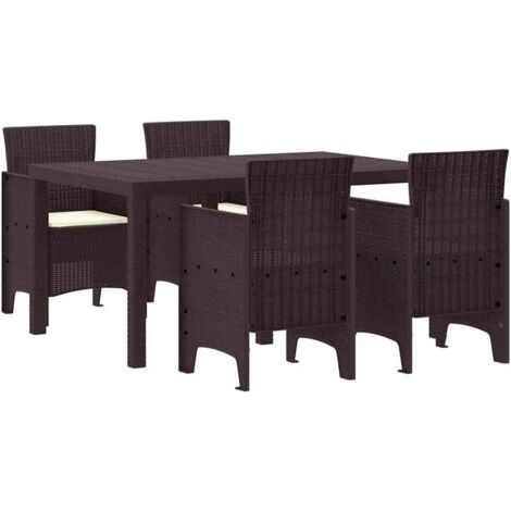 Ensemble de salle à manger pour jardin 5 pcs，Salon de jardin Marron Rattan Polt CFW31932