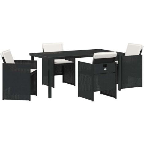 Ensemble de salle à manger pour jardin 5 pcs，Salon de jardin Noir Poly rotin CFW88414