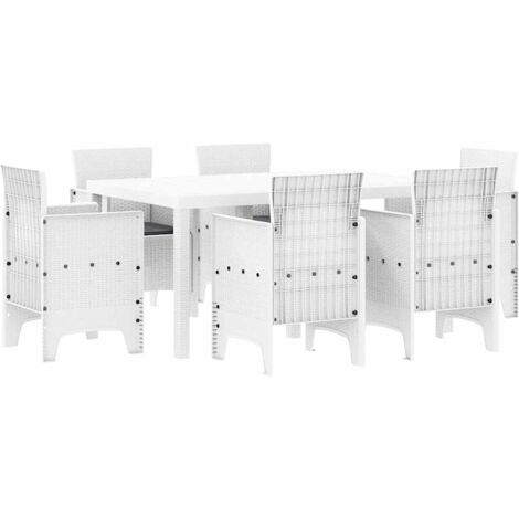 Ensemble de salle à manger pour jardin 7 pcs Mobilier de jardin Blanc Rattan Polt