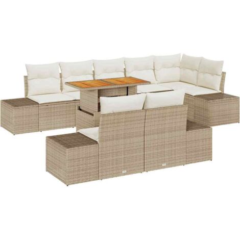 Ensemble de salle à manger pour jardin 9 pcs Mobilier de jardin Beige et crème
