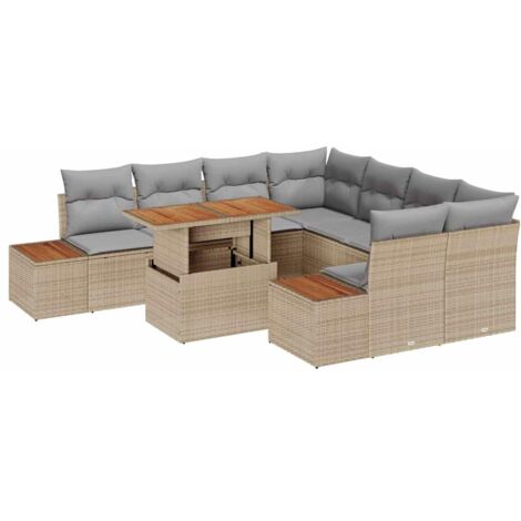 Ensemble de salle à manger pour jardin 9 pcs Mobilier de jardin Beige et gris