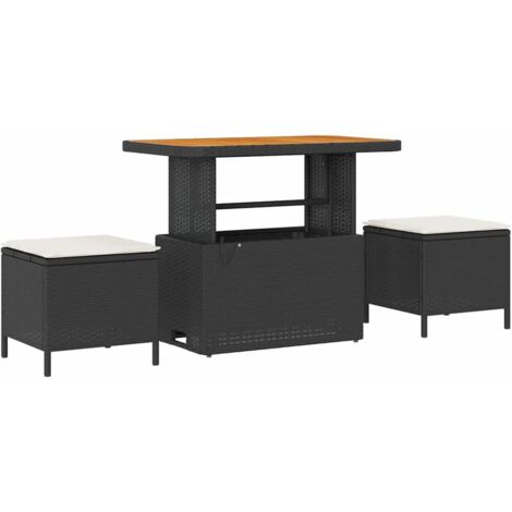 Ensemble de salle à manger pour jardin，Mobilier de jardin Noir Poly rotin CFW11684