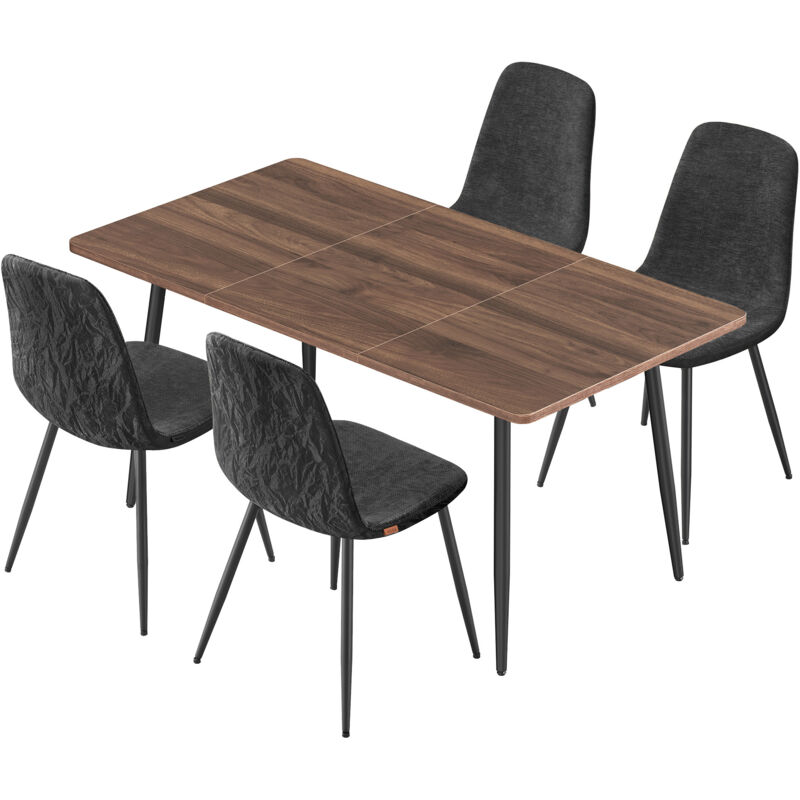 Ensemble de Salle à Manger, Table à Manger avec 4 Chaises, pour 4 à 6 Personnes, Montage Rapide, Pieds Réglables, Nettoyage Facile, Noyer Naturel et