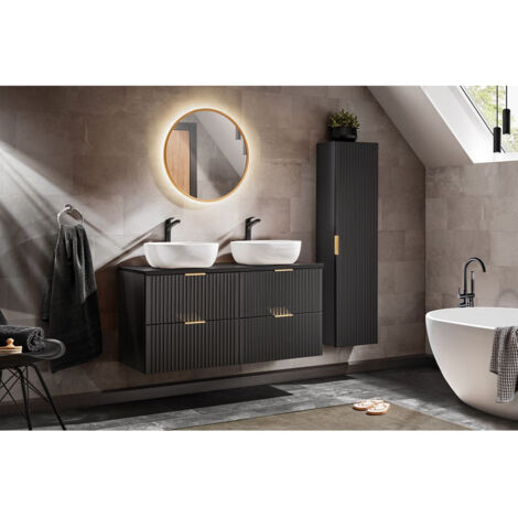 Ensemble de salle de bain 120 cm HILONA noir avec colonne et vasques à poser