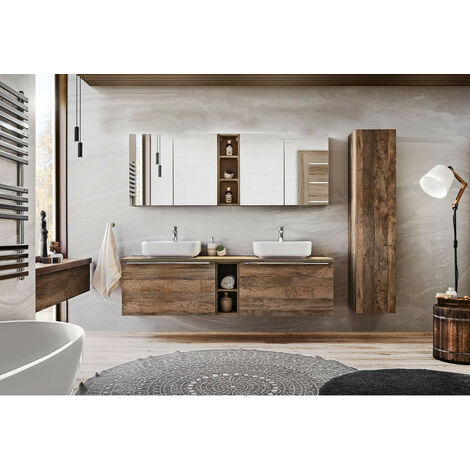Ensemble de salle de bain 180 cm ZINA avec colonne et meuble pharmacie
