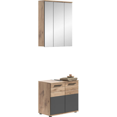 Ensemble de salle de bain 2 meubles décor chêne et anthracite - MAZON