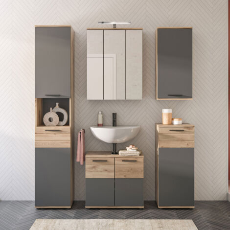 Ensemble de salle de bain 5 meubles décor chêne et anthracite - MAZON