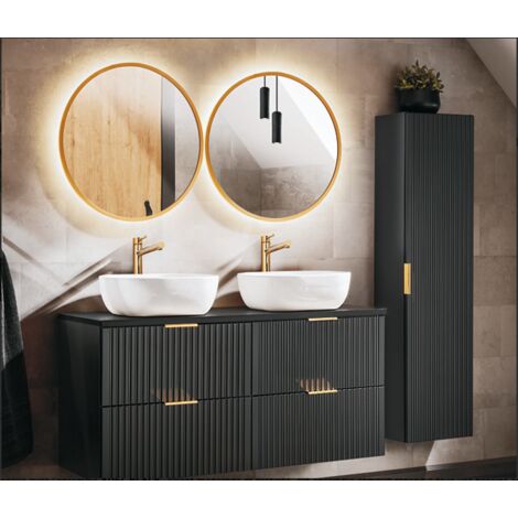 Ensemble de salle de bain Adel black - 2 vasques, 1 colonne