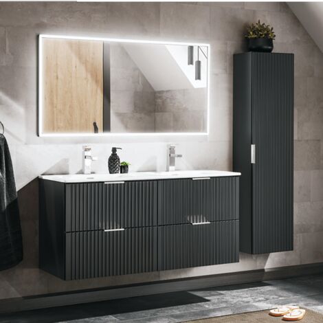 Ensemble de salle de bain Adel black - double vasque, 1 colonne