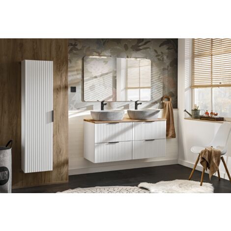 Ensemble de salle de bain Adel white - 2 vasques, 1 colonne