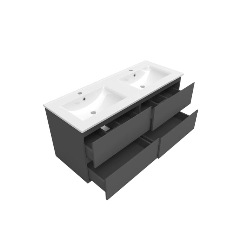 Ensemble de salle de bain avec meuble de rangement et lavabo suspendu 120 cm - Bois Claire - Saniland