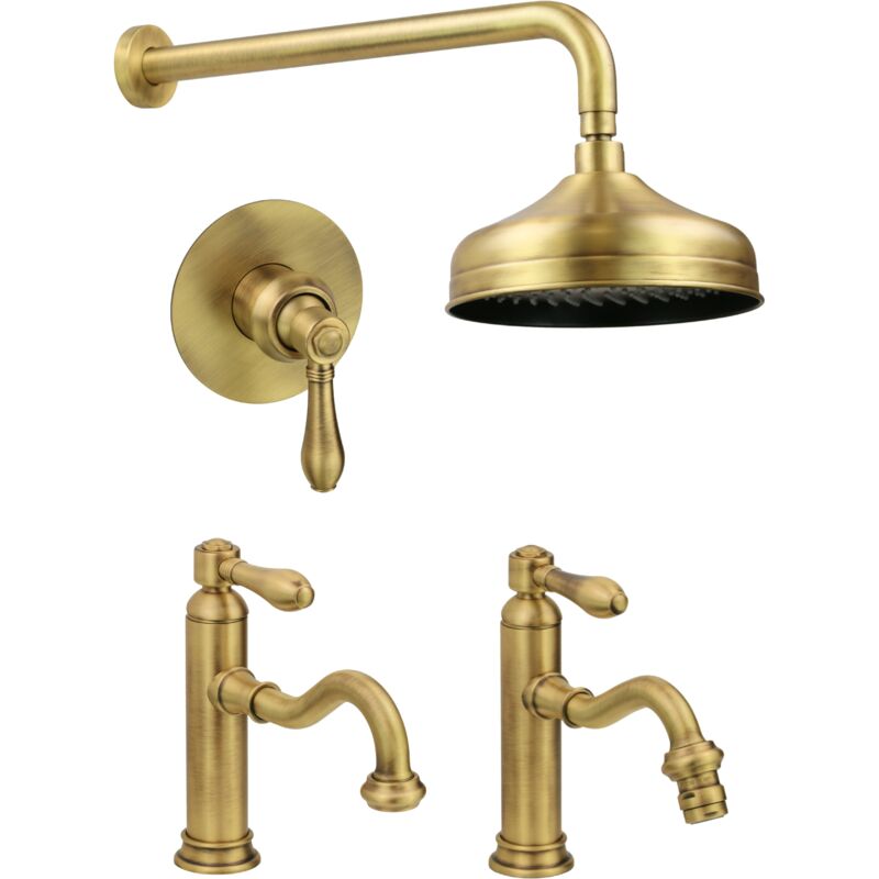 Ensemble de salle de bain avec mitigeur lavabo, bidet et douche à 1 voie, style rétro couleur bronze Gattoni Oxford KITOXFORDVB7