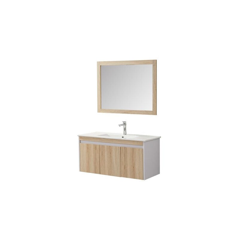 Ensemble de salle de bain bois et blanc 99 cm