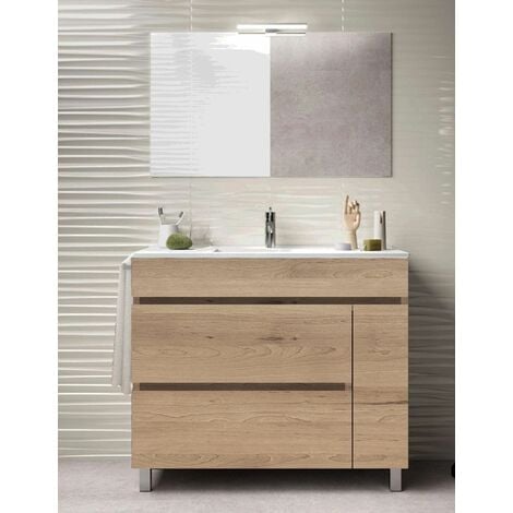 Ensemble meuble salle de bain 90 cm Blanc + vasque + miroir OLTEN Couleur  Blanc Matière Bois